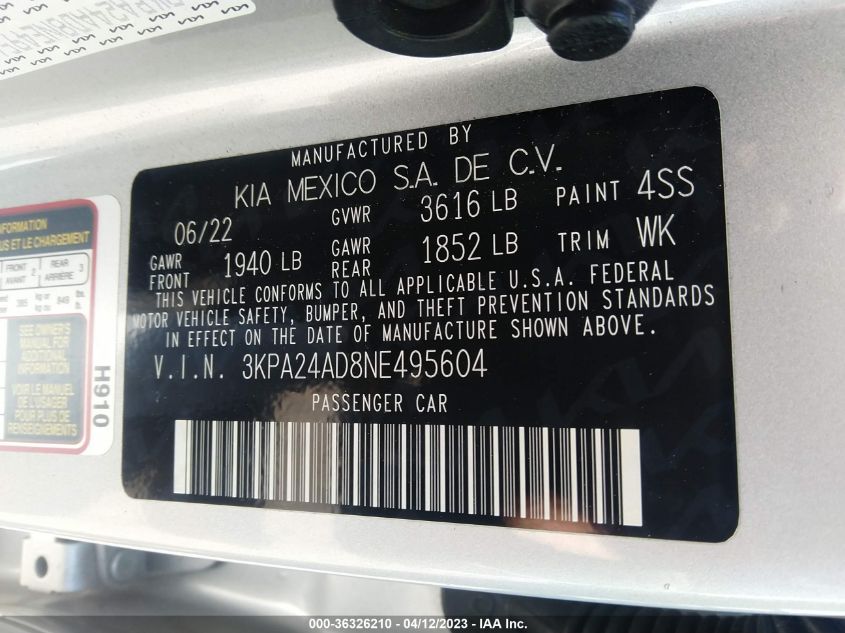 2022 KIA RIO LX - 3KPA24AD8NE495604