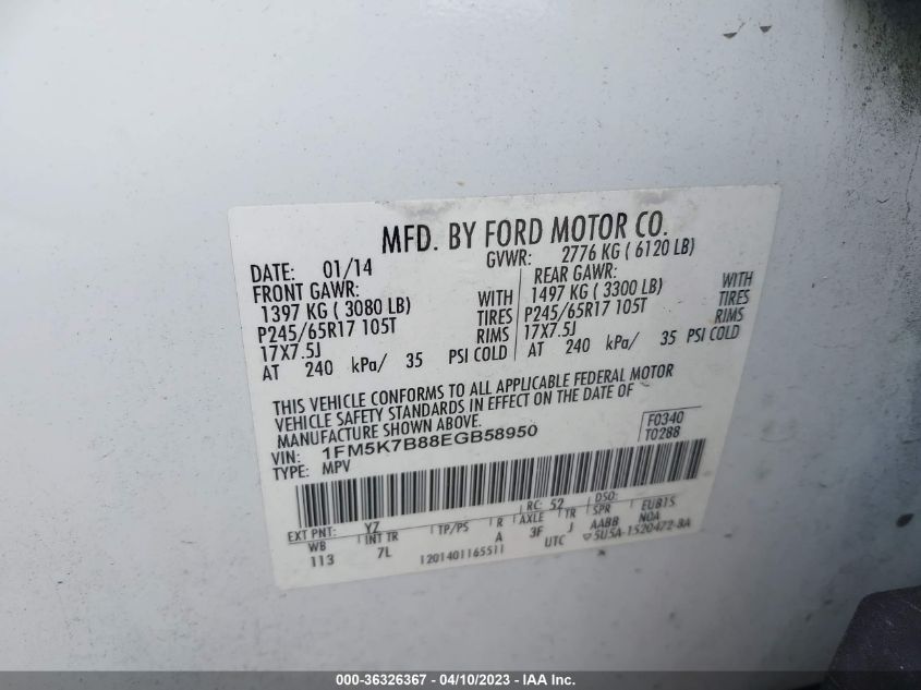 2014 FORD EXPLORER BASE - 1FM5K7B88EGB58950