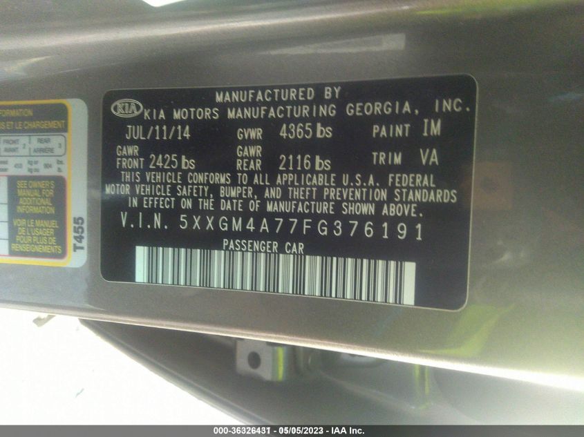2015 KIA OPTIMA LX - 5XXGM4A77FG376191