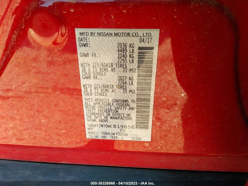 2017 NISSAN ROGUE SL - 5N1AT2MT0HC819656