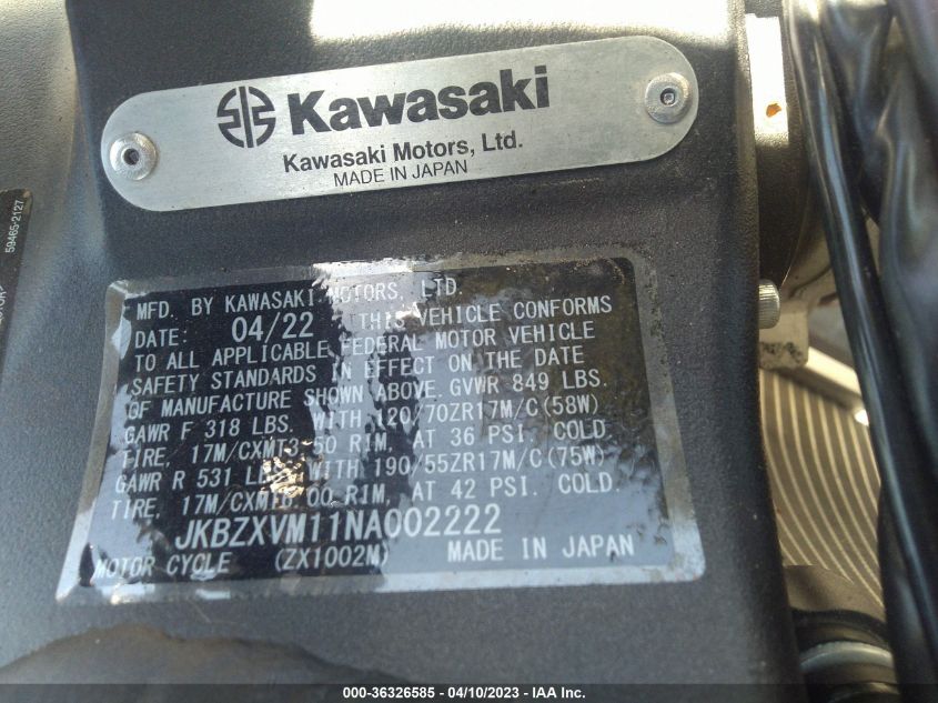 2022 KAWASAKI ZX1002 M - JKBZXVM11NA002222