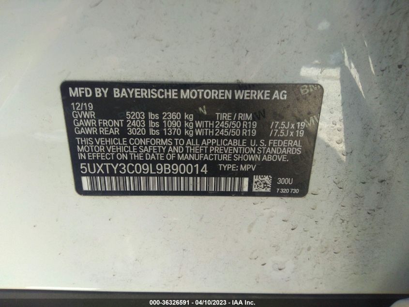 2020 BMW X3 SDRIVE30I - 5UXTY3C09L9B90014