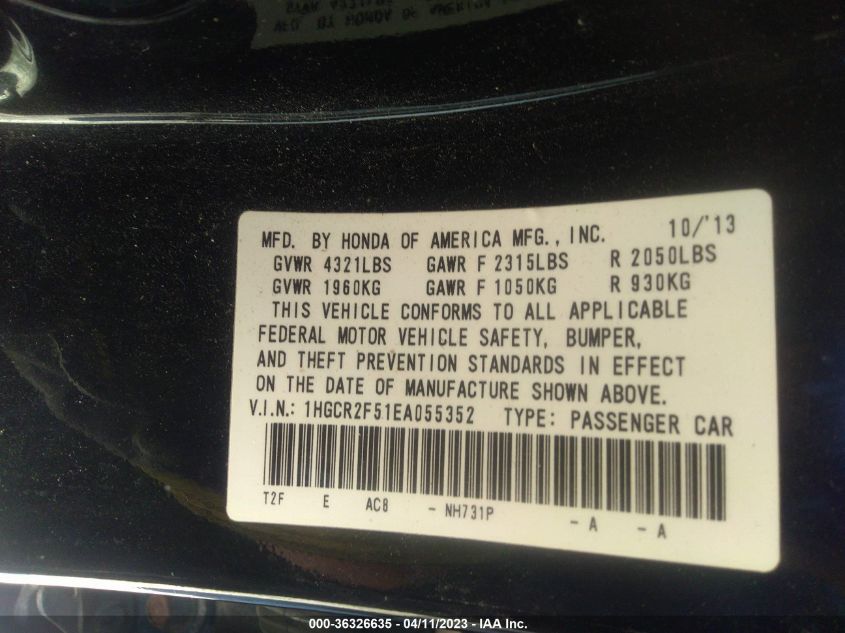 2014 HONDA ACCORD SEDAN SPORT - 1HGCR2F51EA055352