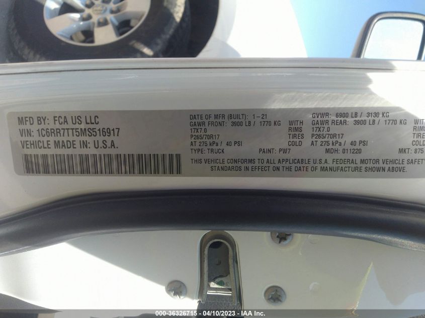 2021 RAM 1500 CLASSIC SLT - 1C6RR7TT5MS516917