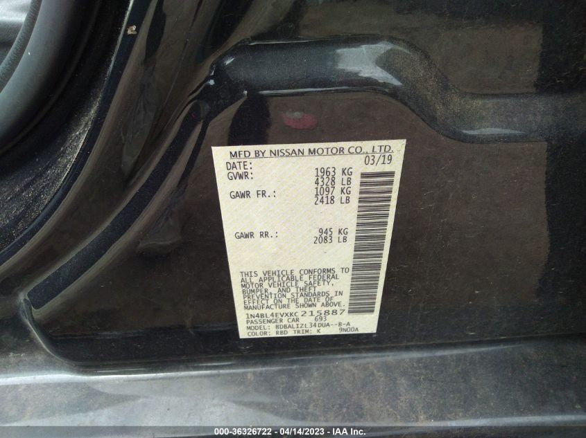 2019 NISSAN ALTIMA 2.5 SL - 1N4BL4EVXKC215887