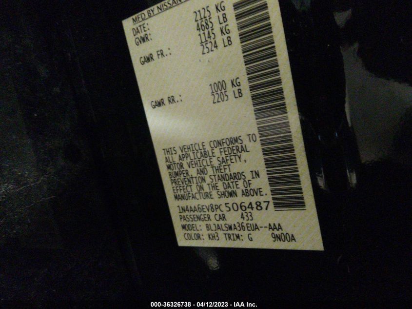 2023 NISSAN MAXIMA SR - 1N4AA6EV8PC506487