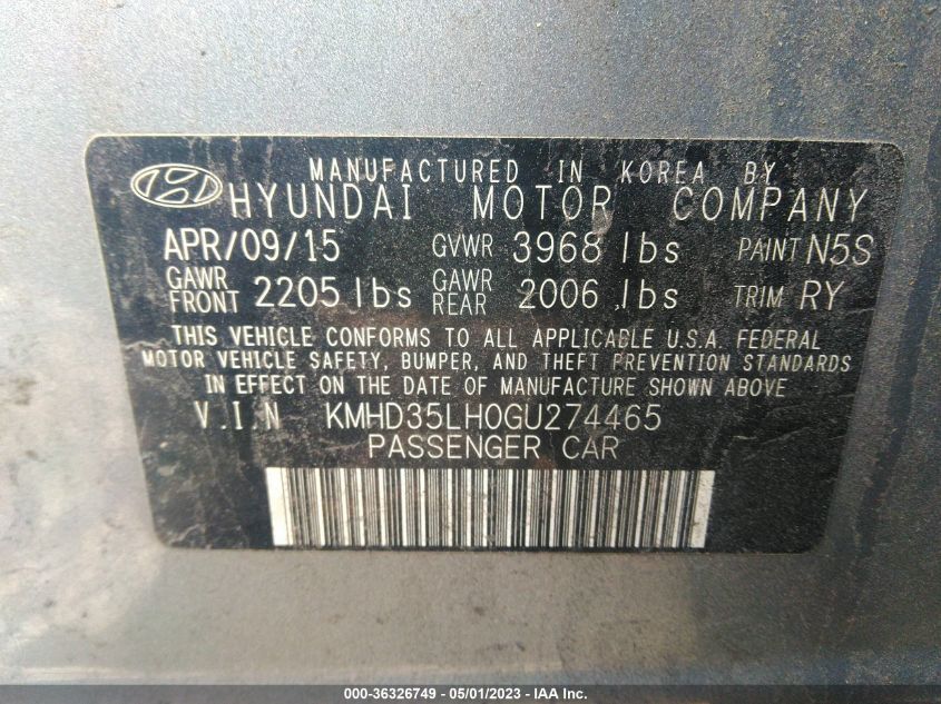 2016 HYUNDAI ELANTRA GT - KMHD35LH0GU274465