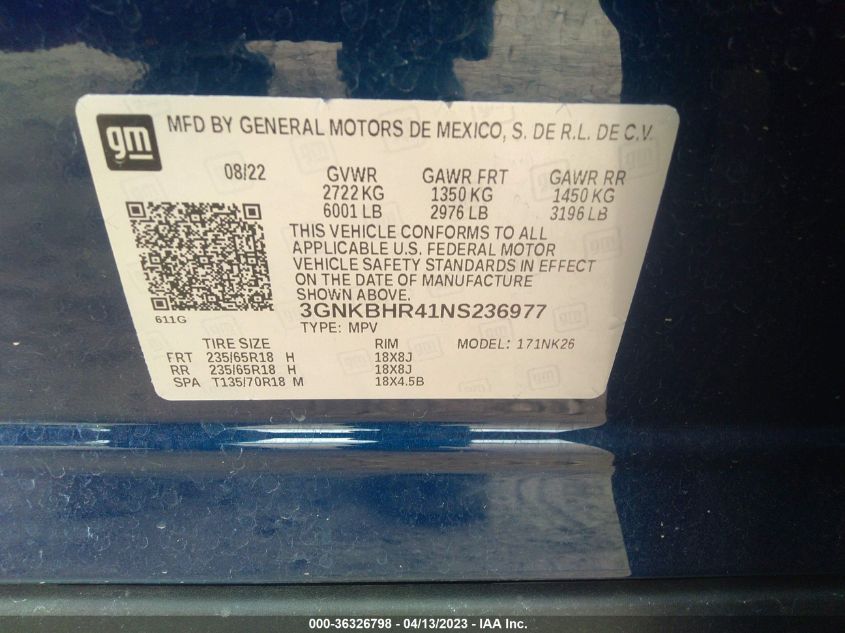 2022 CHEVROLET BLAZER LT - 3GNKBHR41NS236977