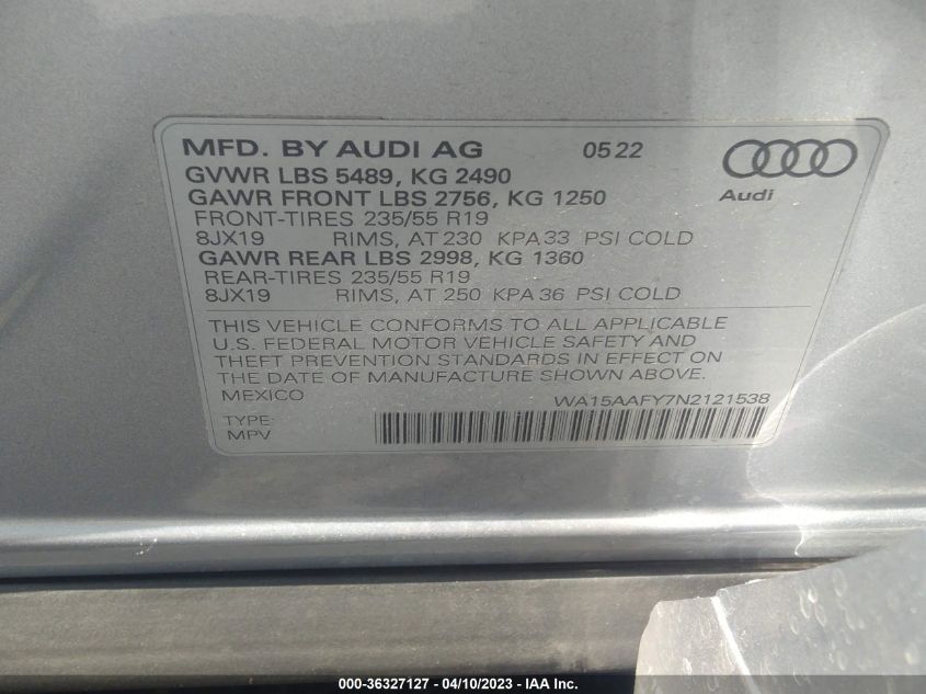 2022 AUDI Q5 SPORTBACK S LINE PREMIUM PLUS - WA15AAFY7N2121538