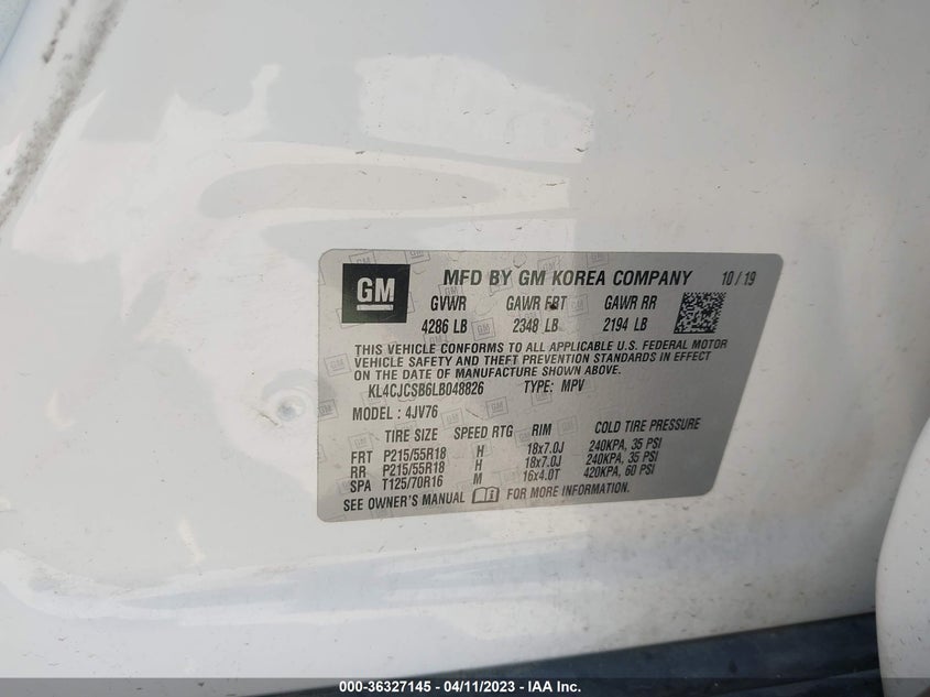 VIN KL4CJCSB6LB048826 2020 BUICK ENCORE ESSENCE