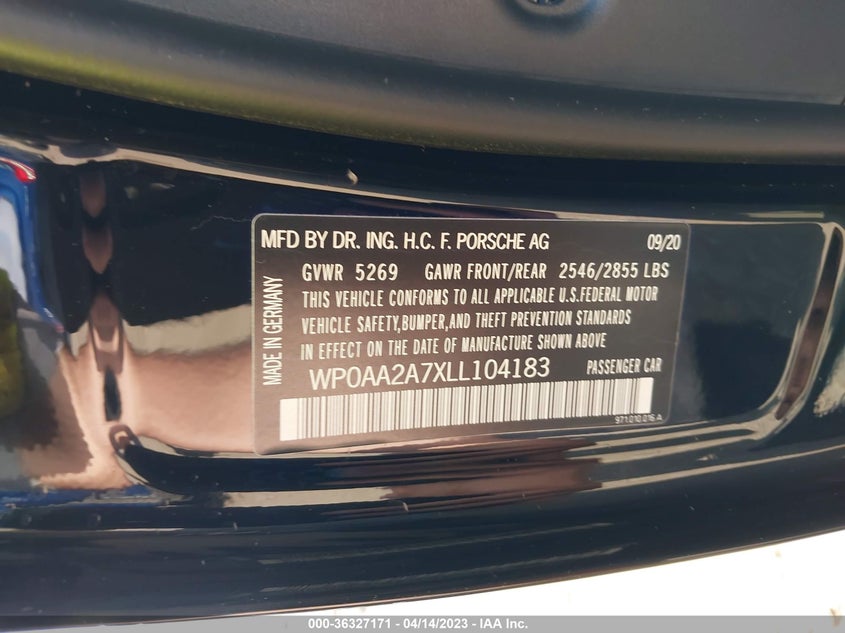 VIN WP0AA2A7XLL104183 2020 PORSCHE PANAMERA