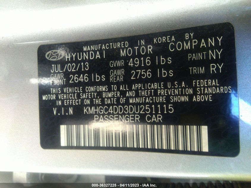 2013 HYUNDAI GENESIS 3.8L - KMHGC4DD3DU251115