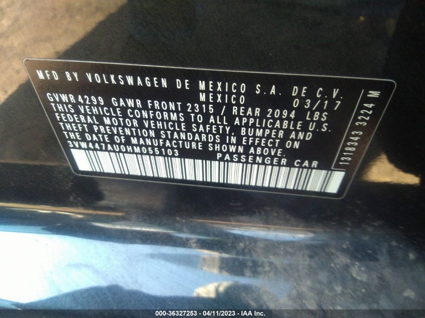 2017 VOLKSWAGEN GOLF GTI S/SE/AUTOBAHN/SPORT - 3VW447AU0HM055103