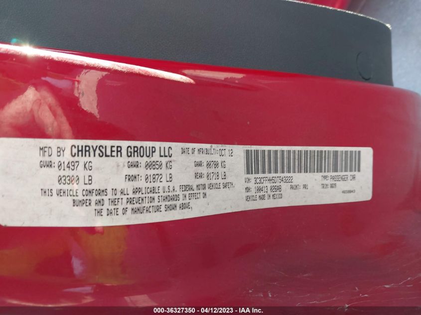 2013 FIAT 500 TURBO - 3C3CFFHH5DT543222
