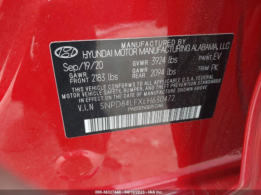 2020 HYUNDAI ELANTRA SEL - 5NPD84LFXLH630472