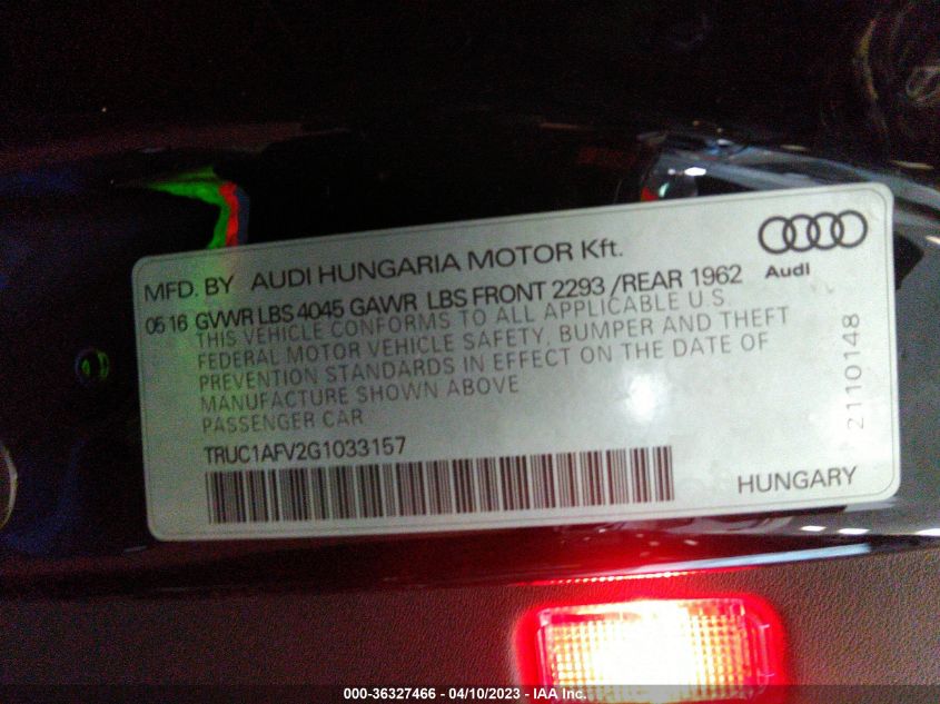 2016 AUDI TTS 2.0T - TRUC1AFV2G1033157