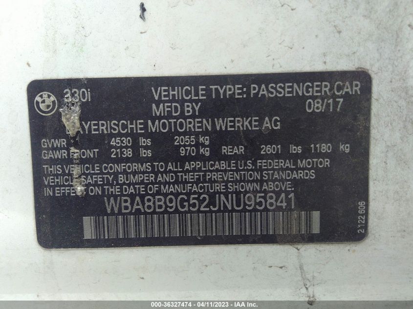 2018 BMW 3 SERIES 330I - WBA8B9G52JNU95841