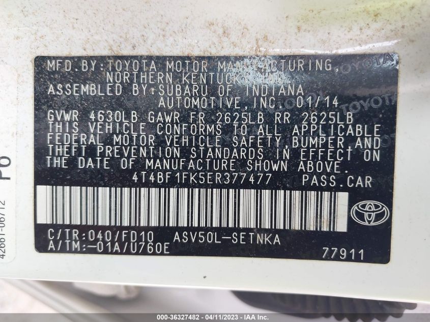 2014 TOYOTA CAMRY L/LE/XLE/SE/SE SPORT - 4T4BF1FK5ER377477