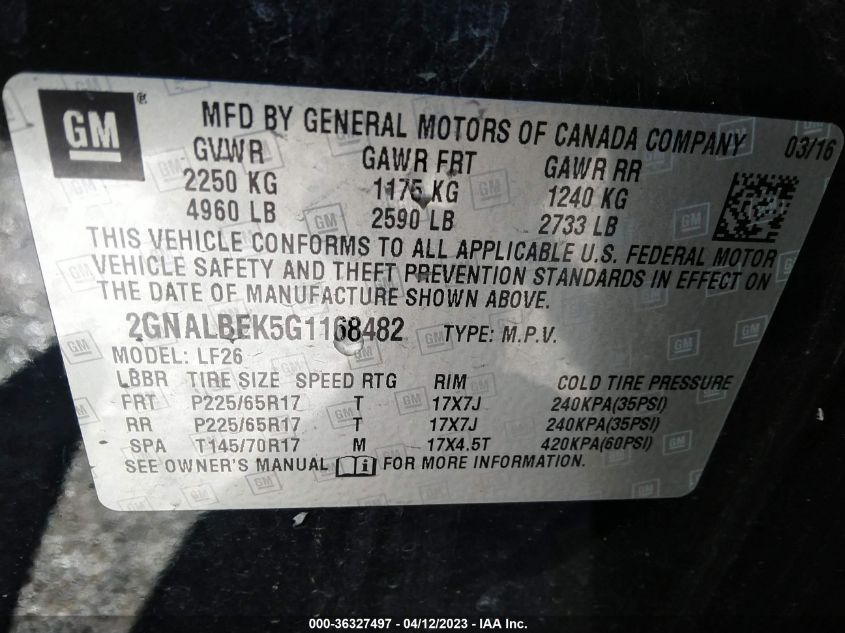 2016 CHEVROLET EQUINOX LS - 2GNALBEK5G1168482