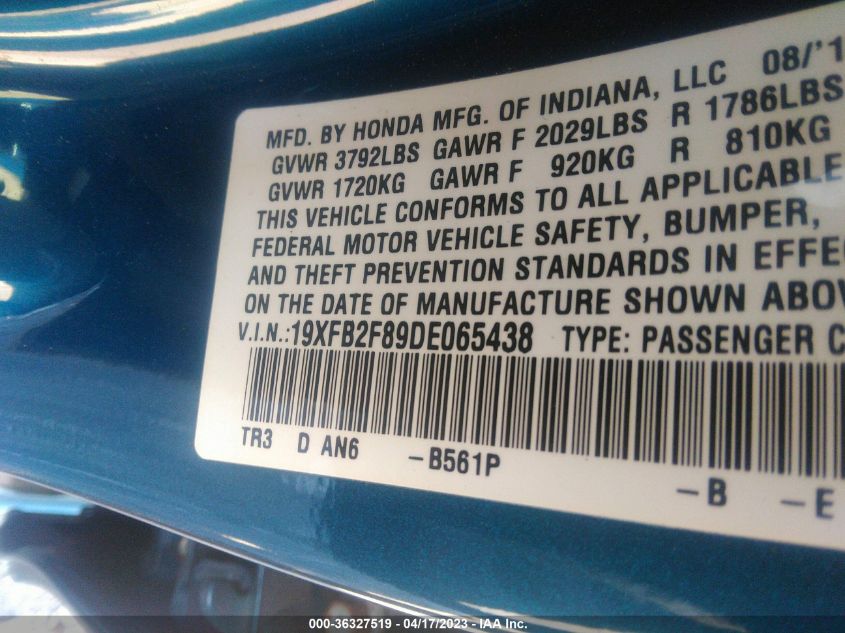 2013 HONDA CIVIC SDN EX - 19XFB2F89DE065438