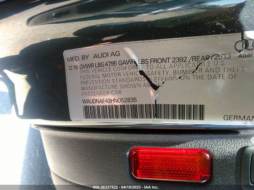 2017 AUDI A4 SEASON OF AUDI PREMIUM - WAUDNAF43HN052835