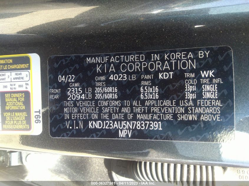 2022 KIA SOUL LX - KNDJ23AU5N7837391
