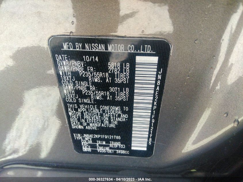 2015 NISSAN QUEST SL - JN8AE2KP1F9121785