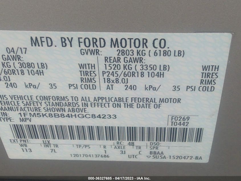 2017 FORD EXPLORER BASE - 1FM5K8B84HGC84233