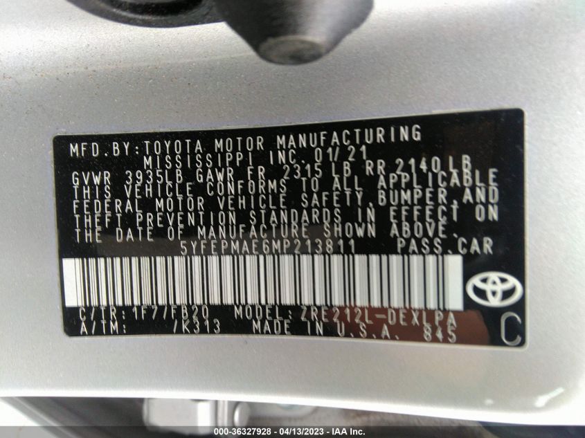 2021 TOYOTA COROLLA LE - 5YFEPMAE6MP213811