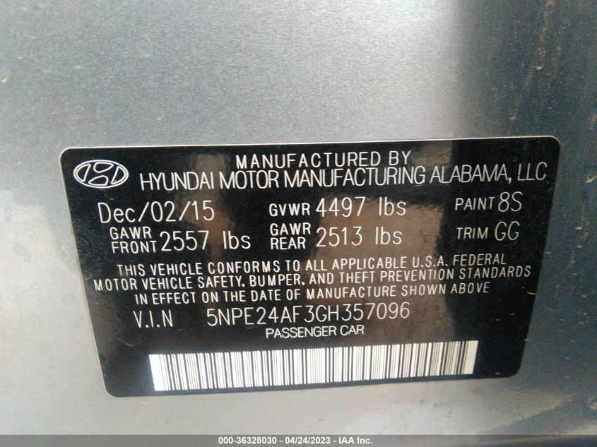 2016 HYUNDAI SONATA 2.4L SE - 5NPE24AF3GH357096