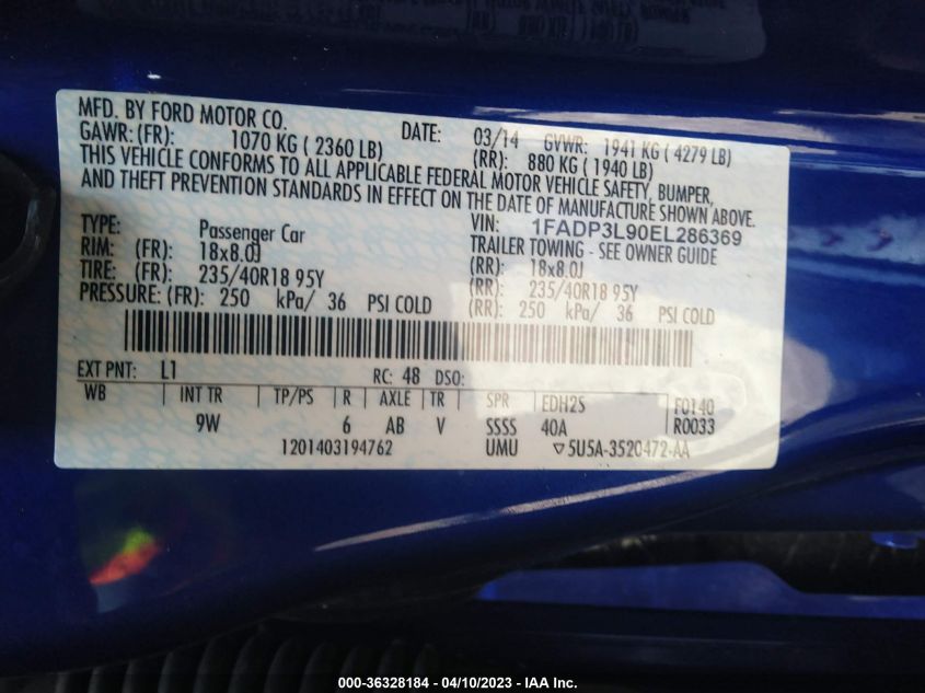 2014 FORD FOCUS ST 1FADP3L90EL286369