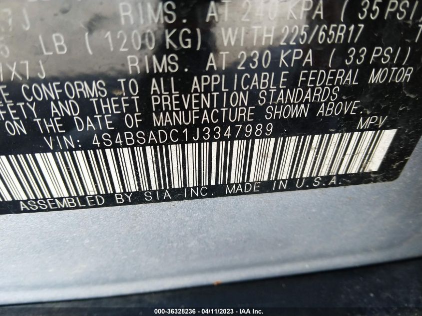 2018 SUBARU OUTBACK PREMIUM - 4S4BSADC1J3347989