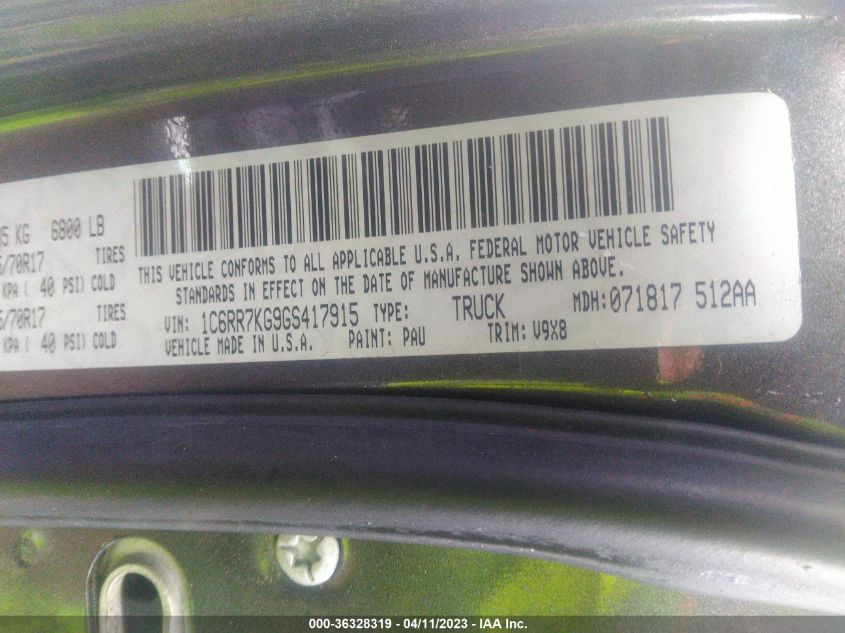 2016 RAM 1500 TRADESMAN - 1C6RR7KG9GS417915