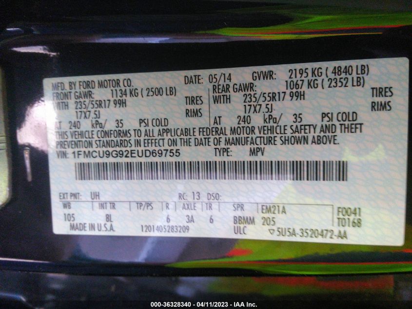 2014 FORD ESCAPE SE - 1FMCU9G92EUD69755