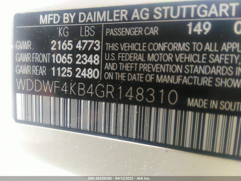 2016 MERCEDES-BENZ C-CLASS C 300 - WDDWF4KB4GR148310