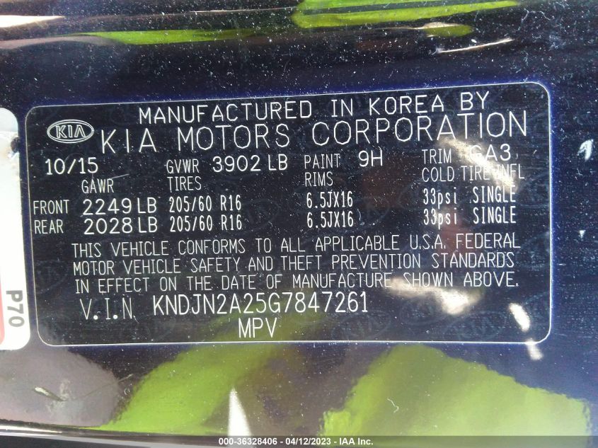 2016 KIA SOUL BASE - KNDJN2A25G7847261