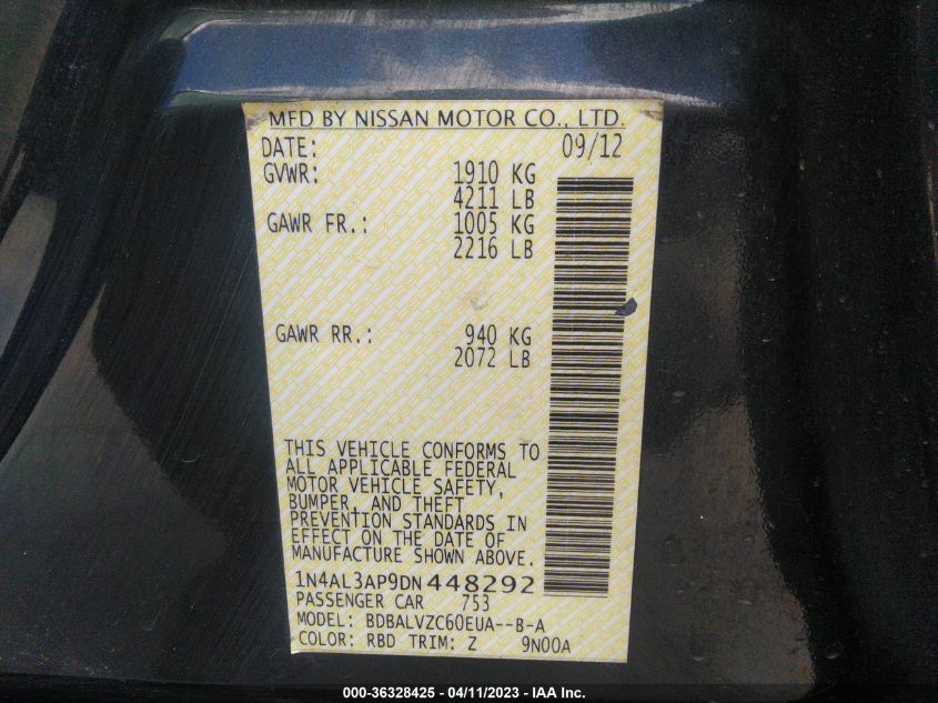 2013 NISSAN ALTIMA 2.5 SL - 1N4AL3AP9DN448292