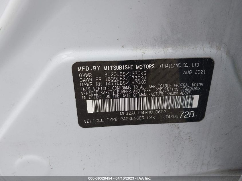 2021 MITSUBISHI MIRAGE ES/LE/CARBONITE EDITION - ML32AUHJ4MH010602