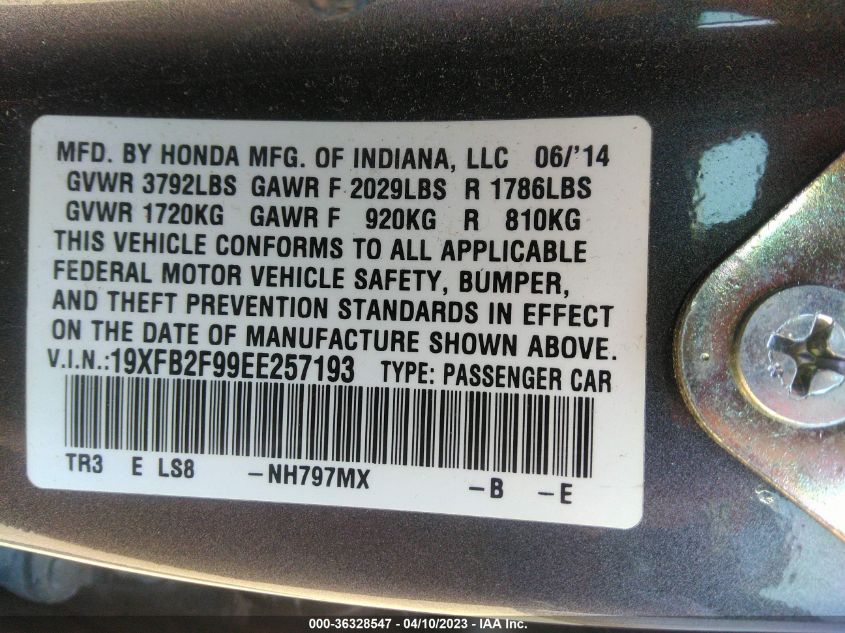2014 HONDA CIVIC SEDAN EX-L - 19XFB2F99EE257193