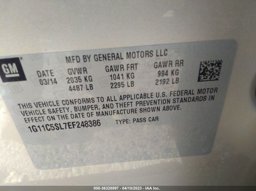 2014 CHEVROLET MALIBU LT - 1G11C5SL7EF248386