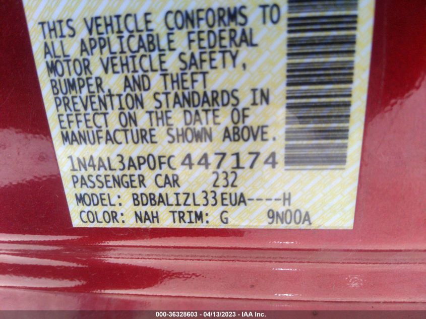 2015 NISSAN ALTIMA 2.5 SV - 1N4AL3AP0FC447174