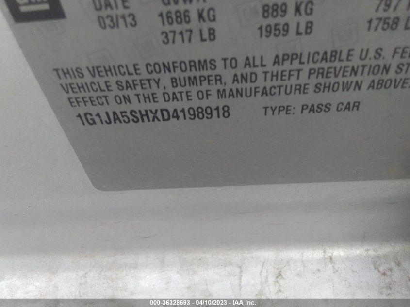 2013 CHEVROLET SONIC LS - 1G1JA5SHXD4198918