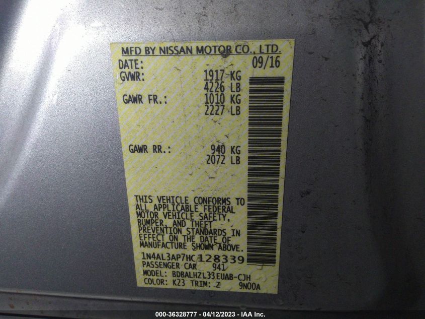 2017 NISSAN ALTIMA 2.5 SR - 1N4AL3AP7HC128339