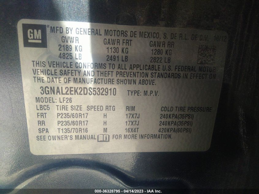 2013 CHEVROLET CAPTIVA SPORT FLEET LS - 3GNAL2EK2DS532910