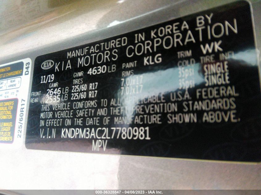 2020 KIA SPORTAGE LX - KNDPM3AC2L7780981
