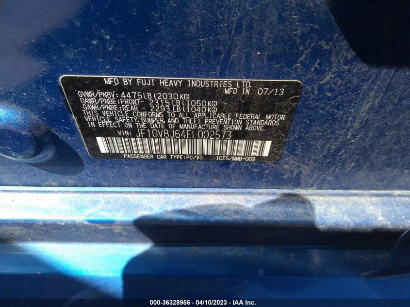 2014 SUBARU IMPREZA SEDAN WRX WRX STI JF1GV8J64EL002573
