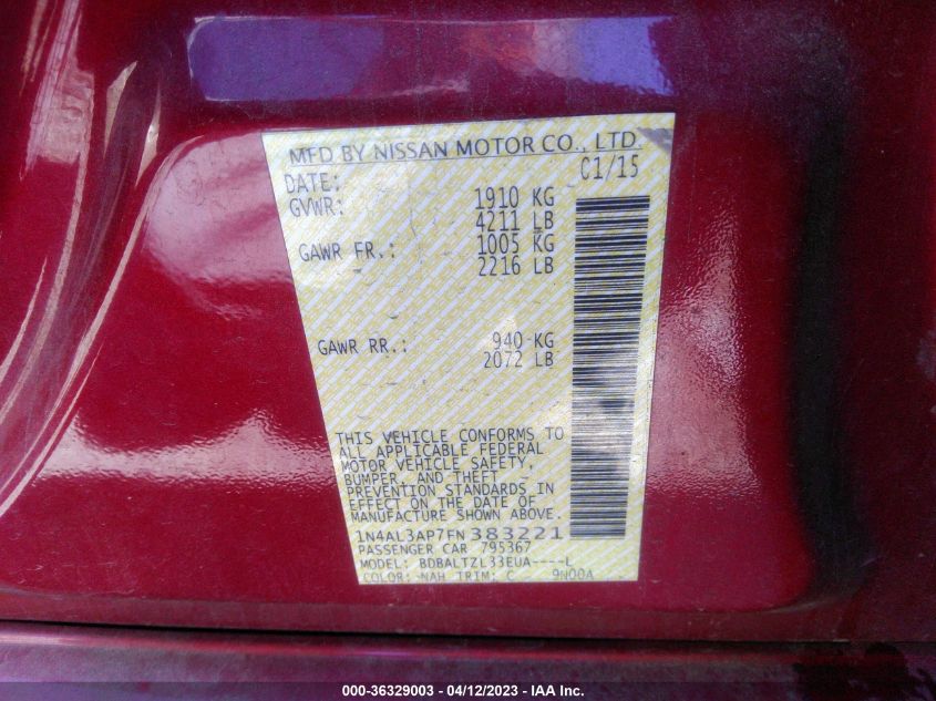 2015 NISSAN ALTIMA 2.5 SL - 1N4AL3AP7FN383221