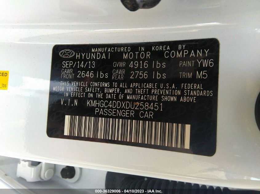2013 HYUNDAI GENESIS 3.8L - KMHGC4DDXDU258451