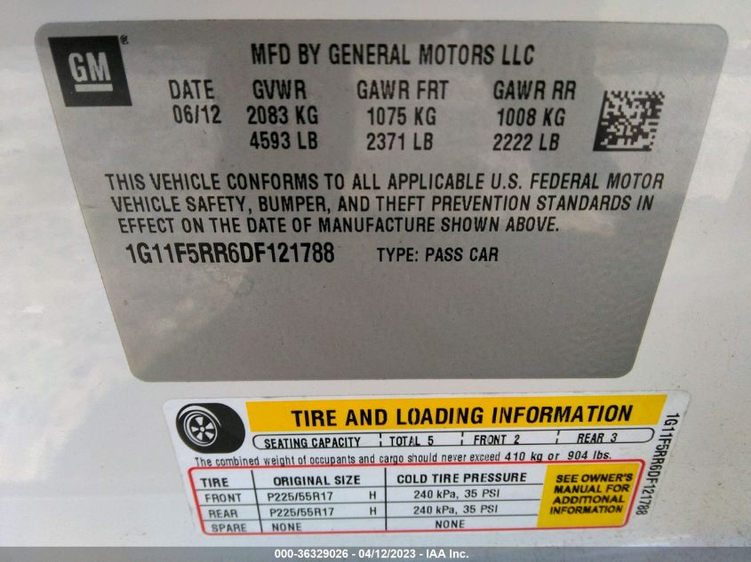 2013 CHEVROLET MALIBU ECO - 1G11F5RR6DF121788