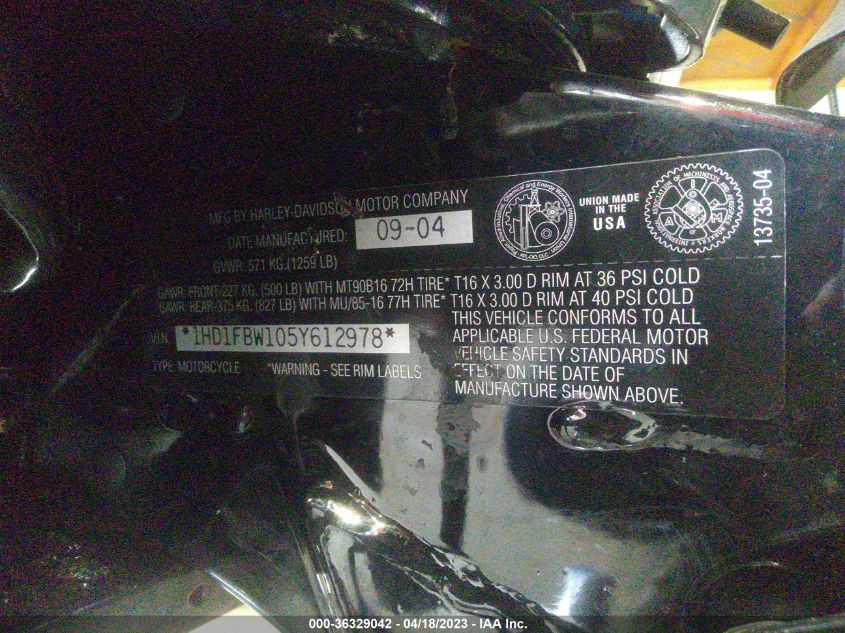 2005 HARLEY-DAVIDSON FLHRI - 1HD1FBW105Y612978